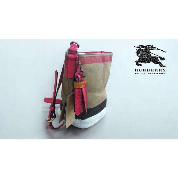 NWT Authentic Burberry Mini Ashby Crossbody Check Print Bag Red Leather Trim - Picture 5 of 8